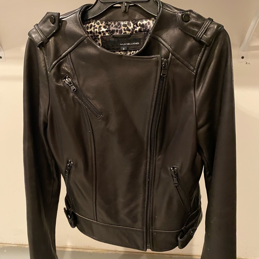 Wilsons Leather Black Moto Leather Jacket Asymmetrical Design